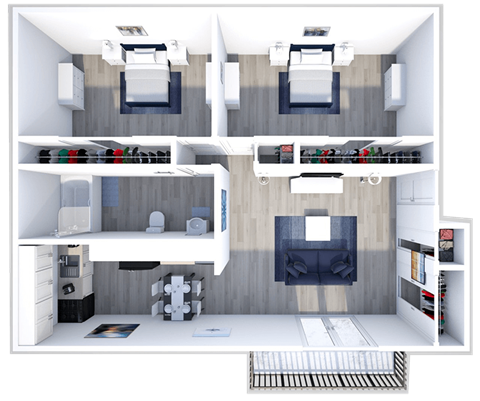 Floor plan for 2 beds, 1 bath, 810 sqft